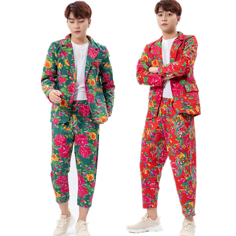 Northeast Bộ Áo Liền Quần Dài Tay In Hoa Lớn Phong Cách Kungishou tik tok Vui Nhộn Cùng Phong Cách Thu Đông Phù Rể