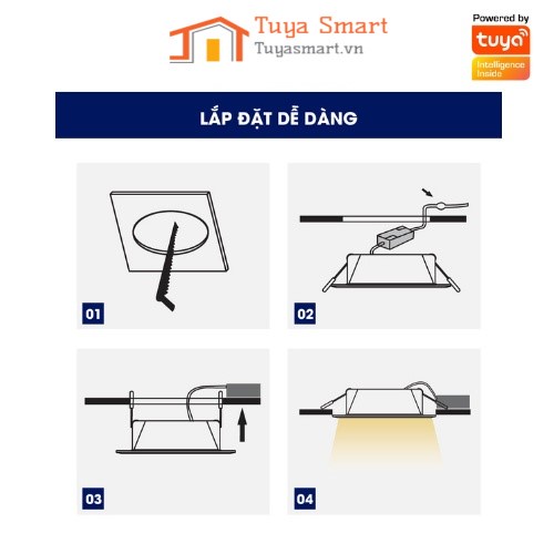 Đèn LED downlight âm trần TUYA, Bluetooth công suất 10W-15W, 16 triệu màu, nháy theo nhạc, điều khiển trên điện thoại