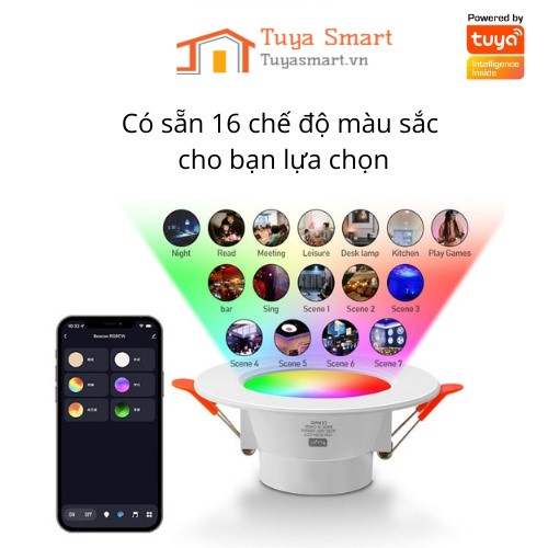 Đèn LED downlight âm trần TUYA, Bluetooth công suất 10W-15W, 16 triệu màu, nháy theo nhạc, điều khiển trên điện thoại