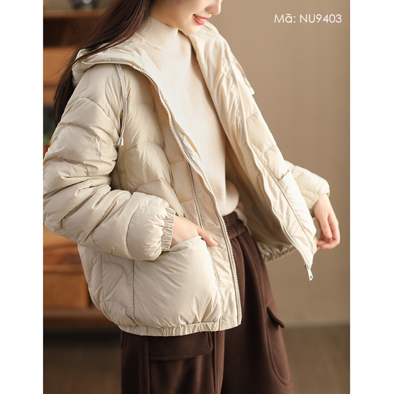 Áo khoác lông vũ dài tay KAMAKA có mũ hai túi ngang khóa kéo - NU9403