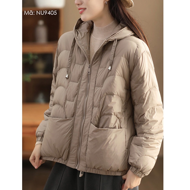 Áo khoác lông vũ dài tay KAMAKA có mũ hai túi ngang khóa kéo - NU9403