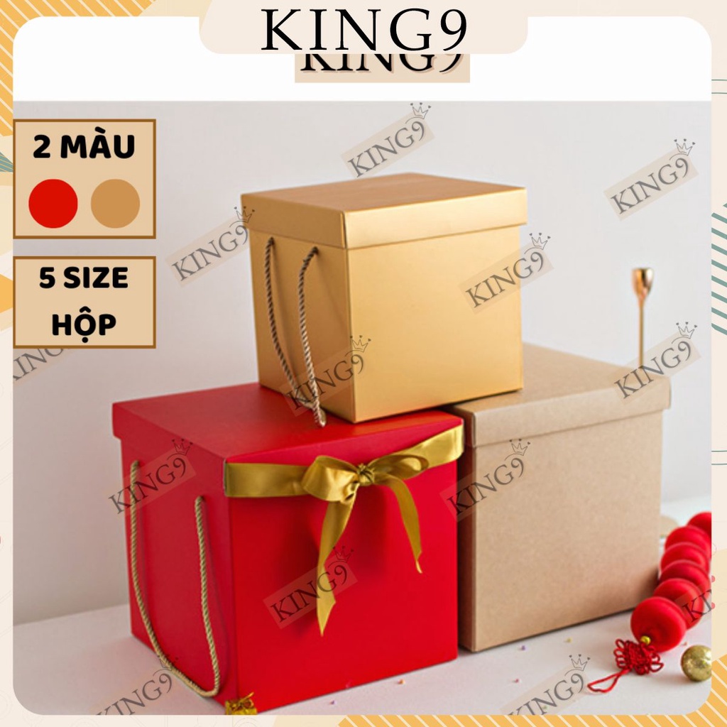 Hộp quà kraft vuông King9 kích thước lớn nhiều size có quai xách dạng gấp hộp quà sinh nhật phụ kiện quà tặng