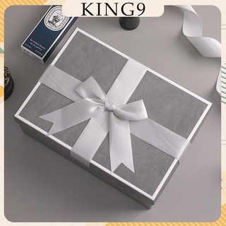 Hộp quà tặng sinh nhật màu ghi thắt nơ cao cấp phụ kiện quà tặng king9