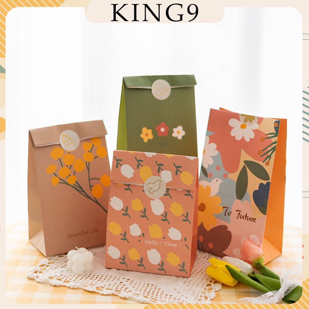 Túi quà tặng giấy handmade họa tiết dễ thương có sticker đi kèm phụ kiện quà tặng king9