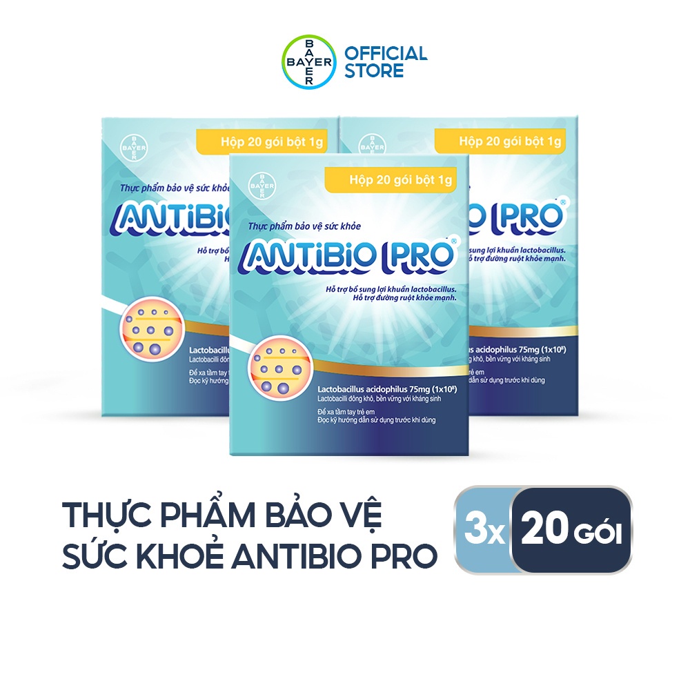 Combo 3 Thực Phẩm Bảo Vệ Sức Khỏe ANTIBIO PRO Hỗ Trợ Bổ Sung Lợi Khuẩn, Cân Bằng Hệ Vi Sinh Hộp 20 Gói x 1g x3