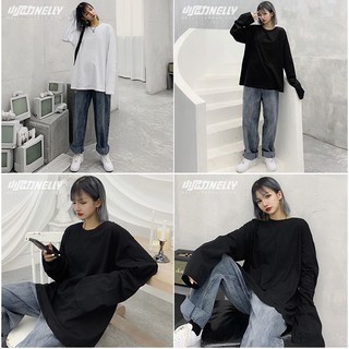 Áo Thun Dài Tay Nam Nữ Unisex, áo phông tay dài form rộng trơn đen trắng MISHO