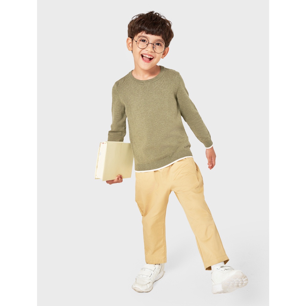 Quần khaki bé trai CANIFA chất liệu 100% cotton, cạp chun cài cúc 2BK22W002
