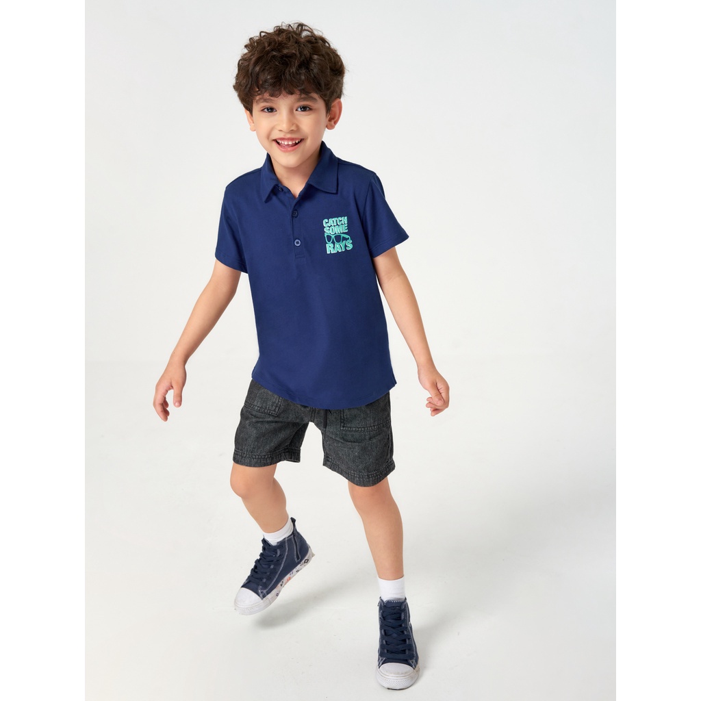 Áo polo bé trai CANIFA 100% cotton, cổ bẻ tay cộc có hình in 2TP23S003