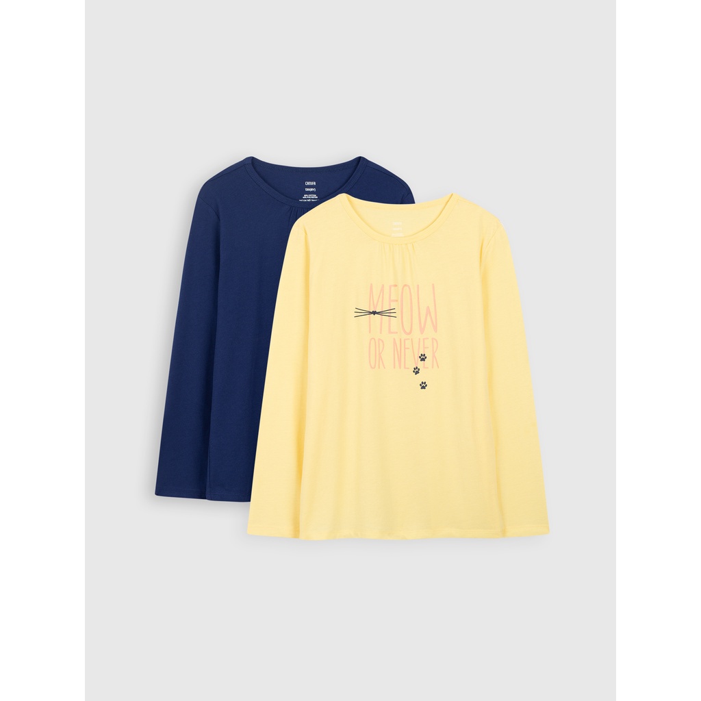 Pack 2 áo mặc nhà bé gái CANIFA có hình in cổ tròn tay dài, mix 2 áo khác màu 1LA22W003