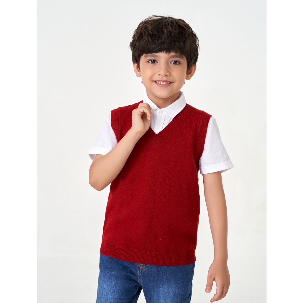 Áo len bé trai CANIFA áo gilet không tay cổ V basic 2TE23W001