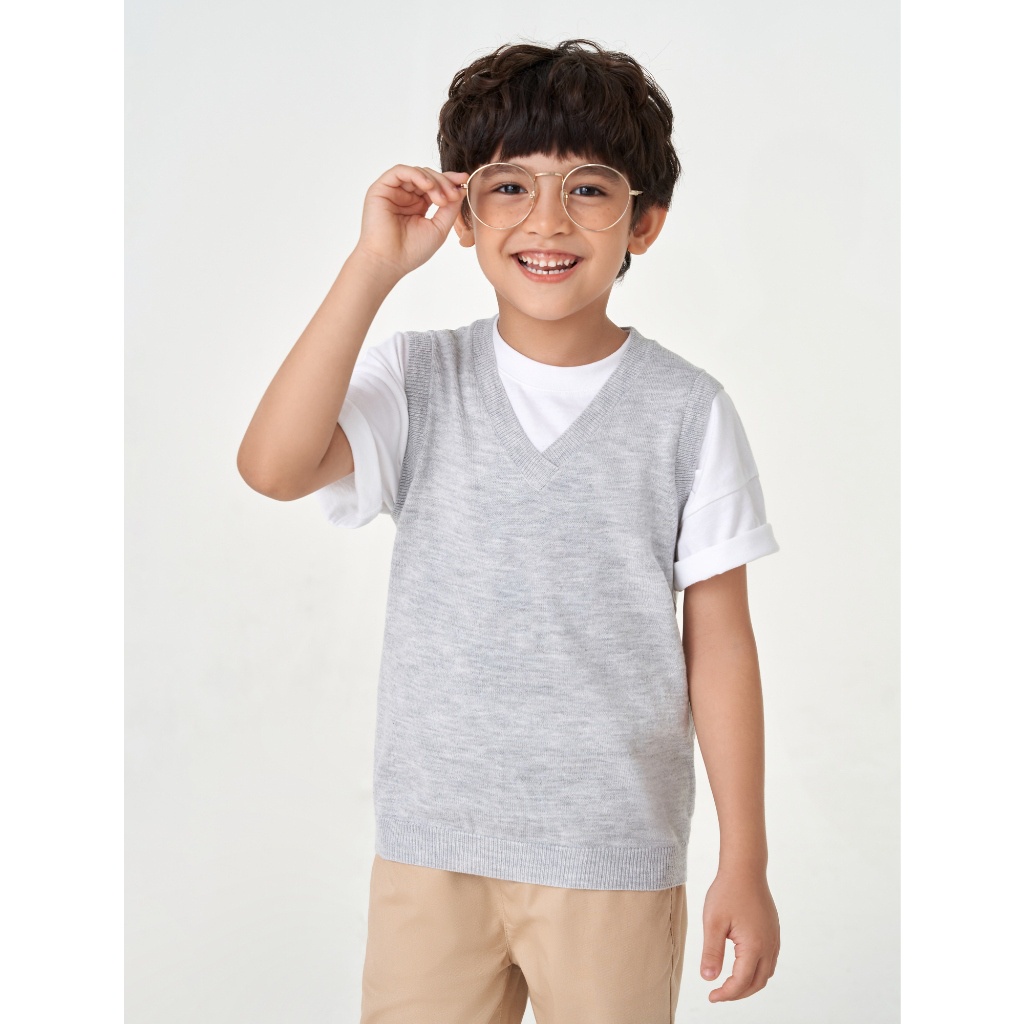Áo len bé trai CANIFA áo gilet không tay cổ V basic 2TE23W001