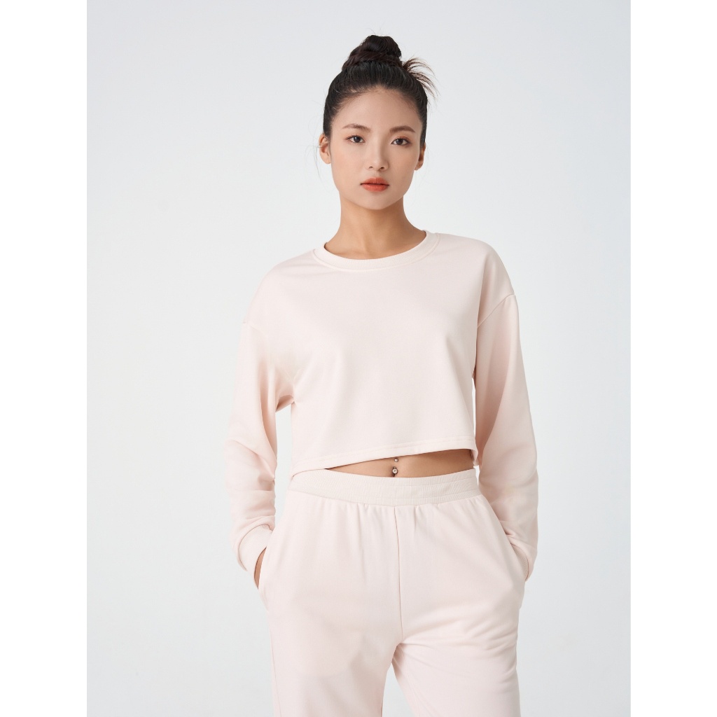 Áo nỉ nữ CANIFA dáng croptop basic dài tay cổ tròn 6TW23W005