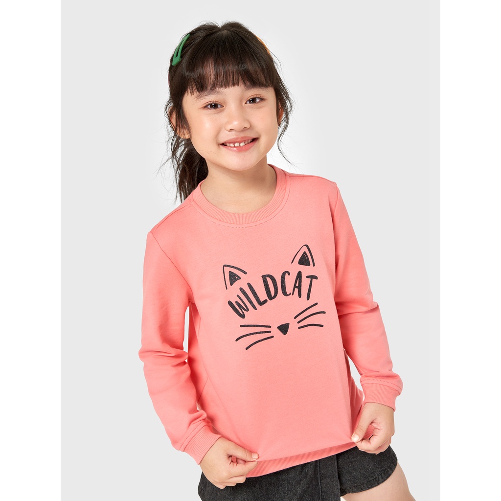 Áo bé gái CANIFA chât nỉ dài tay cổ tròn dáng cơ bản ML23 1TW22W008