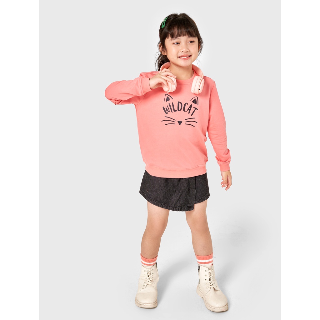 Áo bé gái CANIFA chât nỉ dài tay cổ tròn dáng cơ bản ML23 1TW22W008