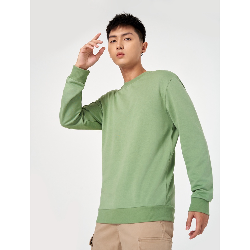 Áo nỉ nam CANIFA dài tay cổ tròn dáng basic bo gấu màu đen trắng xanh ML23 8TW22W005