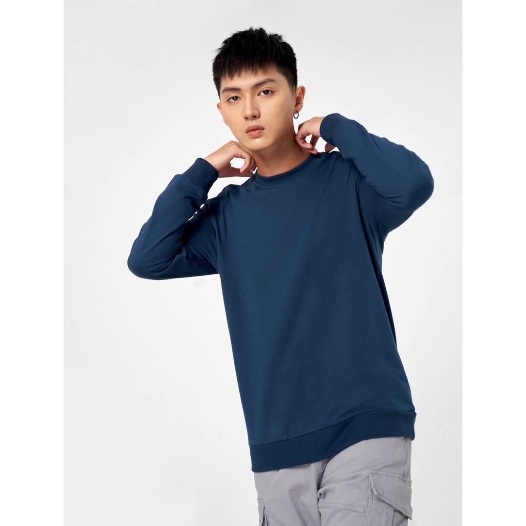 Áo nỉ nam CANIFA dài tay cổ tròn dáng basic bo gấu màu đen trắng xanh ML23 8TW22W005