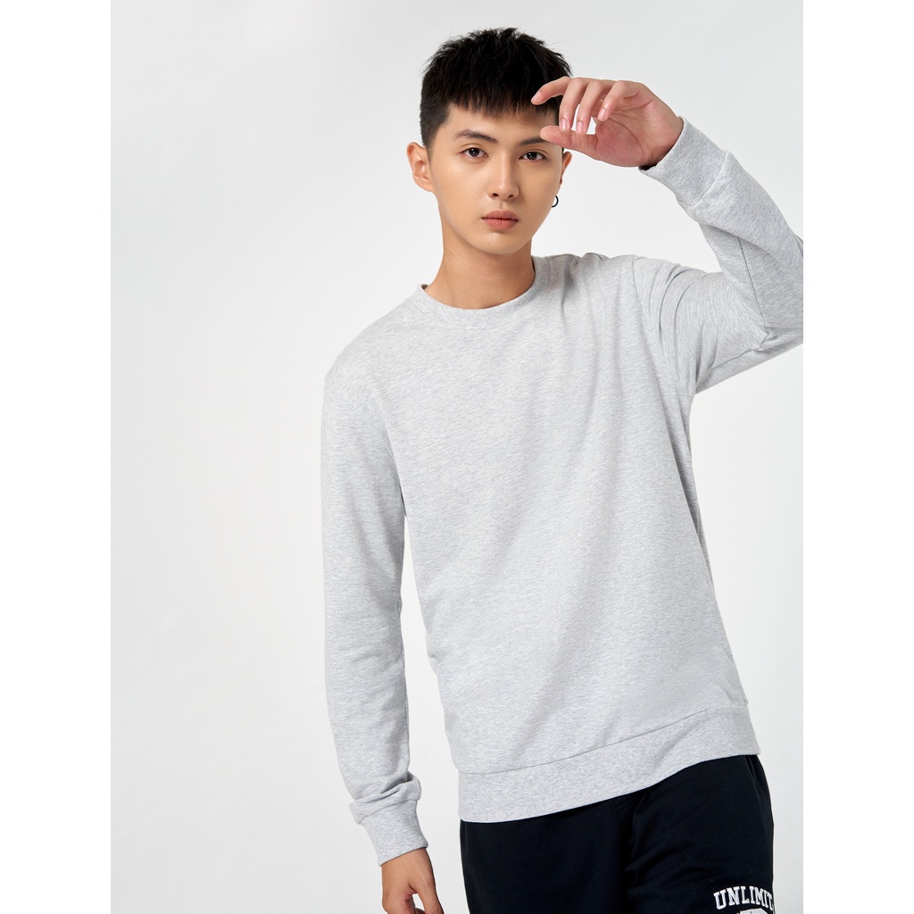 Áo nỉ nam CANIFA dài tay cổ tròn dáng basic bo gấu màu đen trắng xanh ML23 8TW22W005