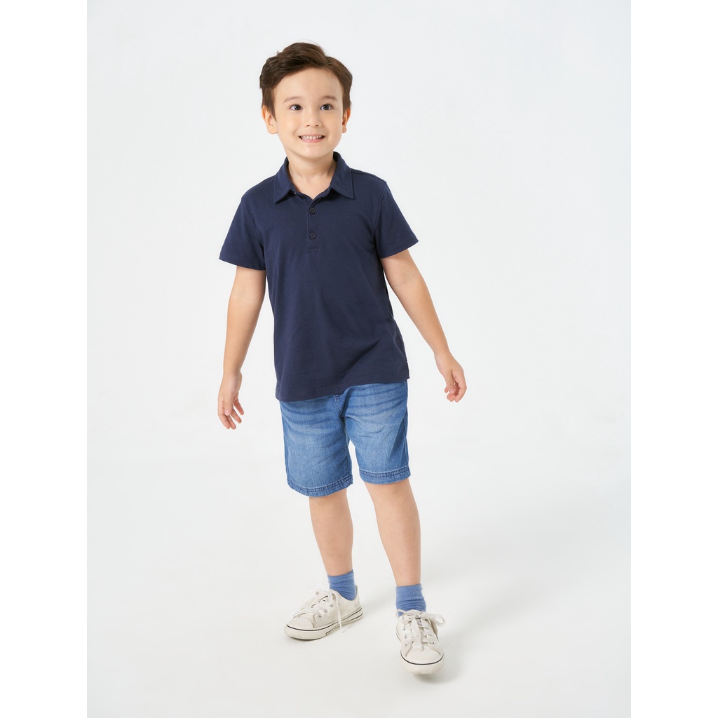 Áo polo bé trai CANIFA 100% cotton trơn cộc tay cổ bẻ 2TP22S001