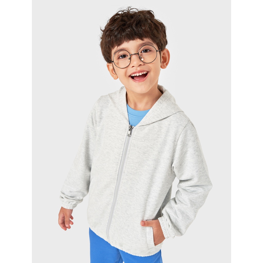 Áo khoác nỉ unisex trẻ em CANIFA có mũ dài tay bo gấu kéo khóa 3OT22W005