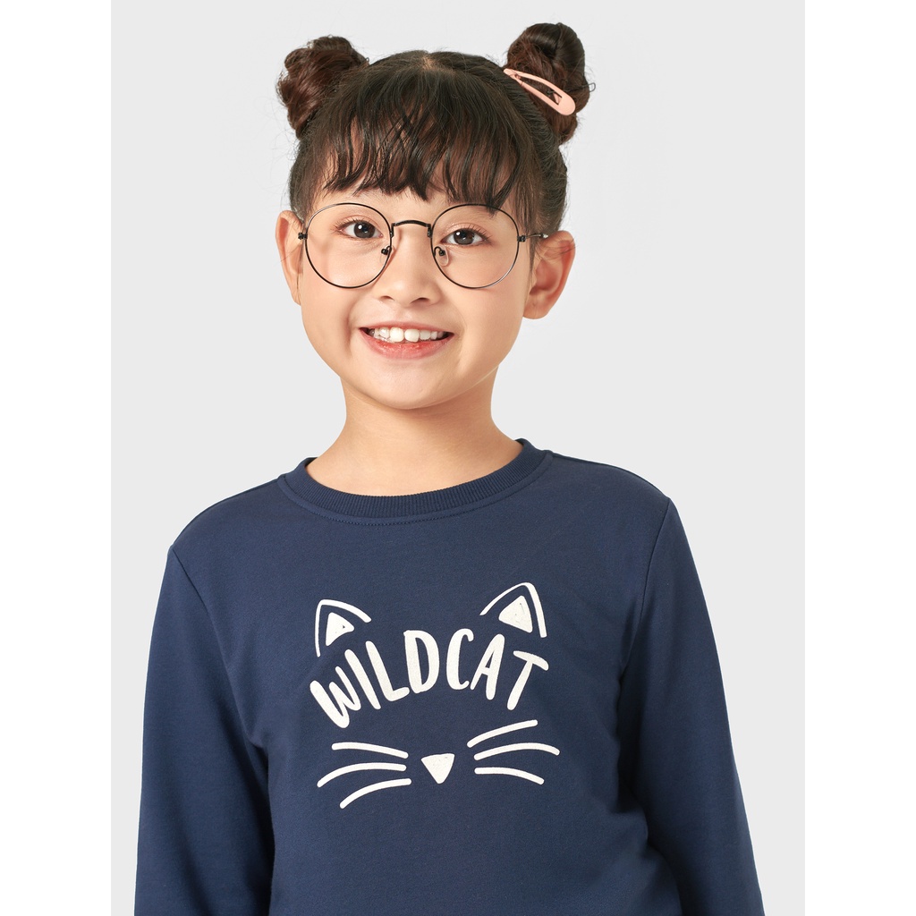 Áo nỉ bé gái CANIFA dài tay cổ tròn chất cotton pha 1TW22W010