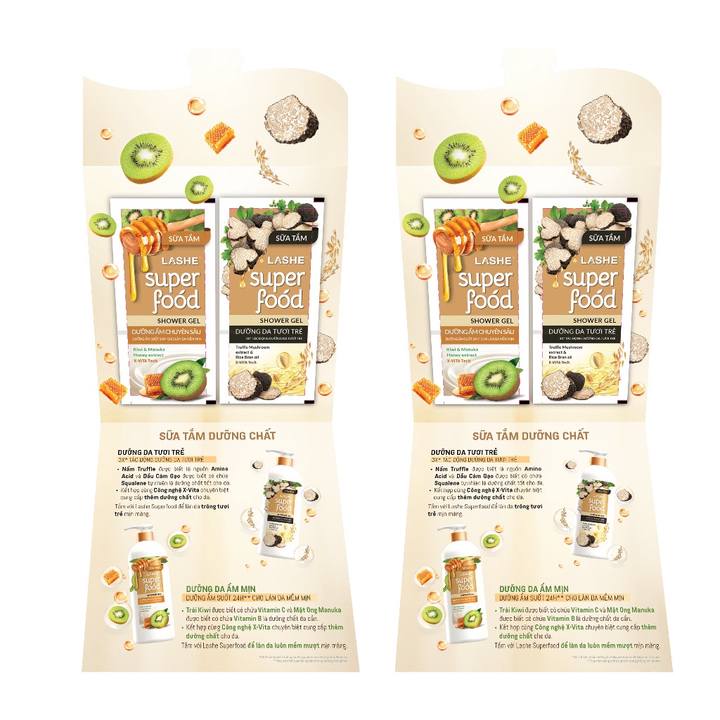 [Hàng tặng không bán] Combo 2 set Sachet Sữa Tắm Lashe Superfood (6gx2)