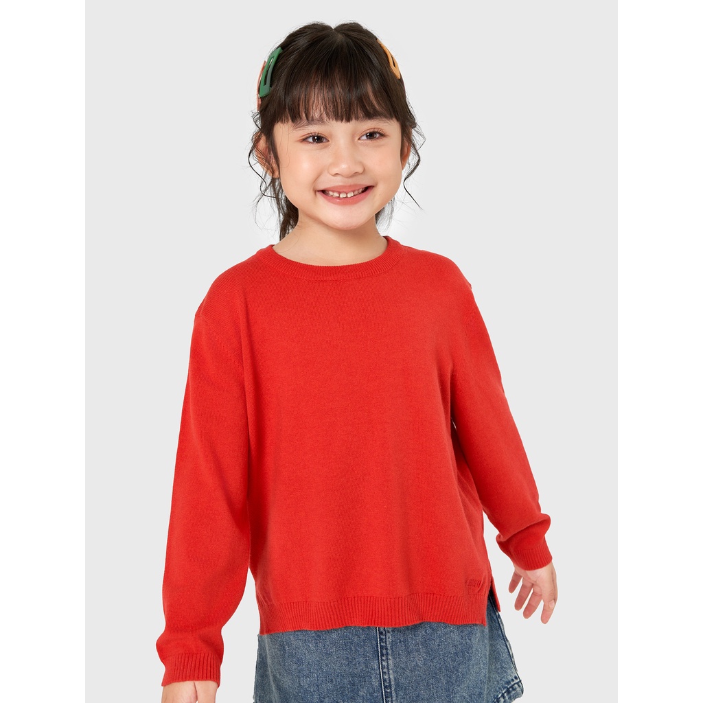 Áo len bé gái CANIFA cotton dài tay cổ tròn form dáng cơ bản basic màu trơn vàng trắng đỏ ML23 1TE22W018