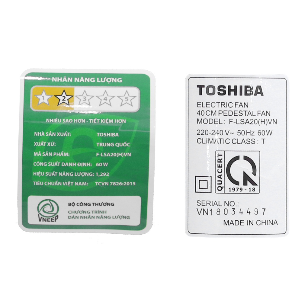 Quạt đứng Toshiba F-LSA20(W)VN / F-LSA20(H)VN - Công suất 60W - Hàng chính hãng - Bảo hành 12 tháng