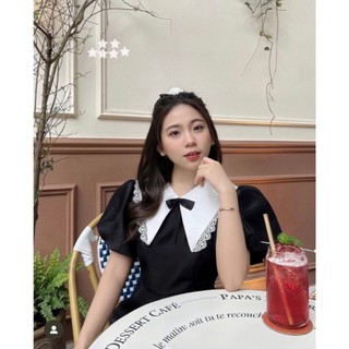 Đầm Xòe Thiết Kế Đen Cổ Bèo Trắng Chất Tapta Siêu Hot MK207 LUUANH (Hỏa Tốc)