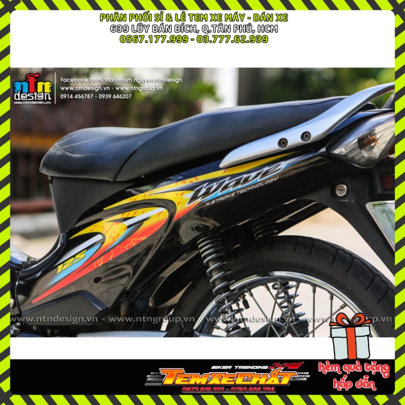 [FreeShip] Tem rời Wave 125 mẫu thái lan vàng đỏ dán xe đen nổi bật - tem không bay màu [TXC]