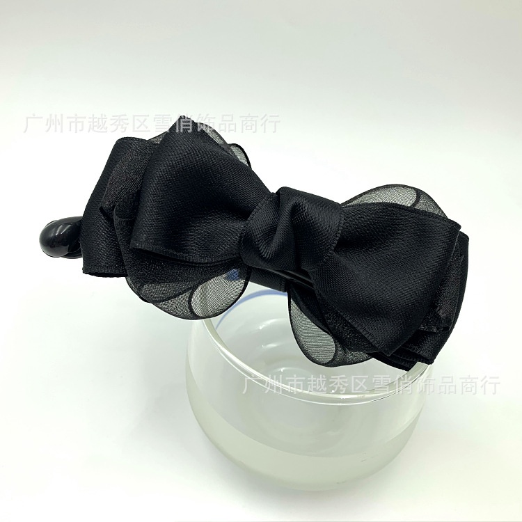 Kẹp dọc tạo phồng tóc nơ lụa mờ nhũ đen mới