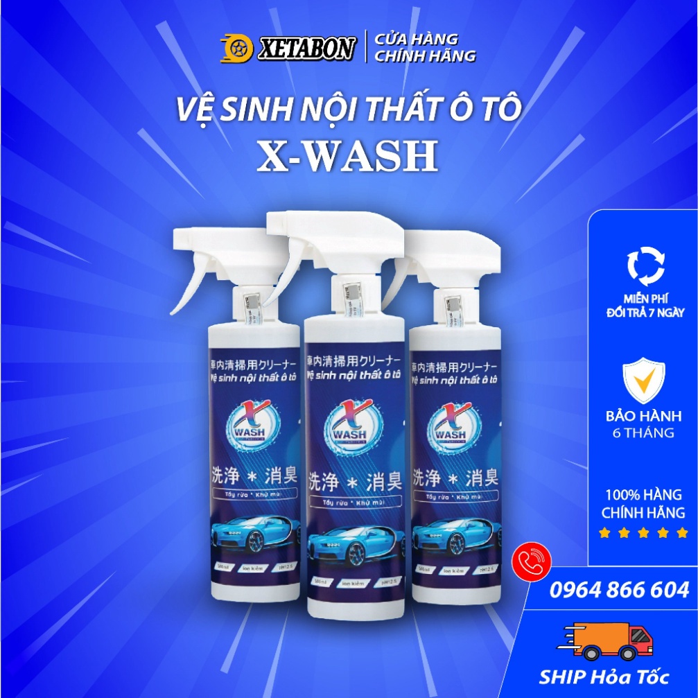 Chai xịt vệ sinh nội thất ô tô công nghệ Nhật Bản Xwash 500ml làm sạch sofa, ghế da và khử mùi nội thất xe hơi