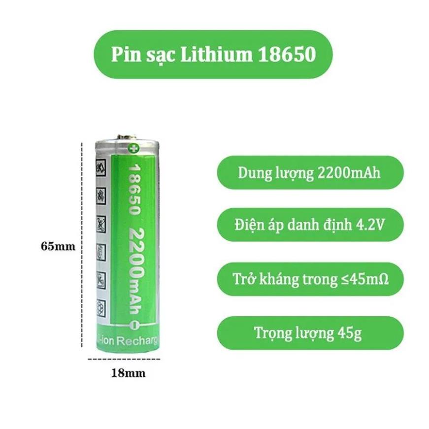 Pin sạc 3.7V xanh HHTC 18650 2200mah cho đèn pin quạt và loa