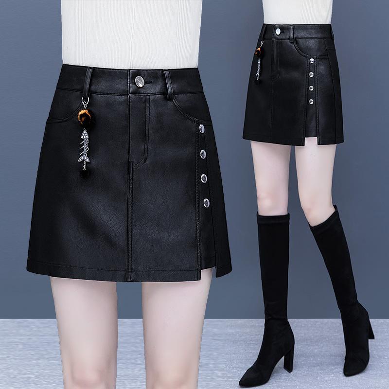 Quần short Da pu Giả Váy Lưng Cao Dáng Ôm Thời Trang Thu Đông Cá Tính Cho Nữ