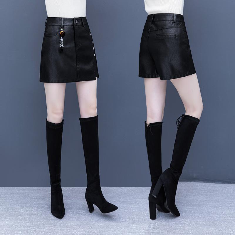Quần short Da pu Giả Váy Lưng Cao Dáng Ôm Thời Trang Thu Đông Cá Tính Cho Nữ