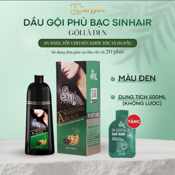 Dầu gội Sin hair phủ bạc Màu Đen nhanh chóng không gây tác hư tổn 500ml