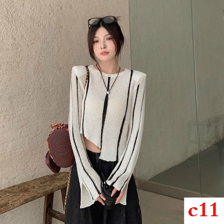 Niche Áo sweater Dài Tay Họa Tiết Kẻ Sọc Thời Trang Thu Đông 2023 Cho Nữ