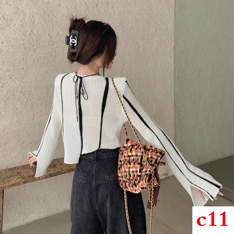 Niche Áo sweater Dài Tay Họa Tiết Kẻ Sọc Thời Trang Thu Đông 2023 Cho Nữ