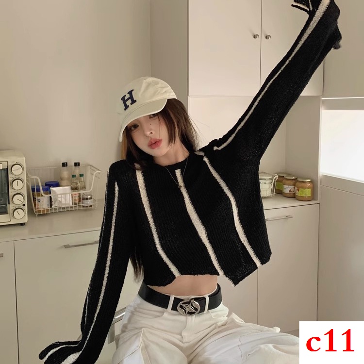 Niche Áo sweater Dài Tay Họa Tiết Kẻ Sọc Thời Trang Thu Đông 2023 Cho Nữ