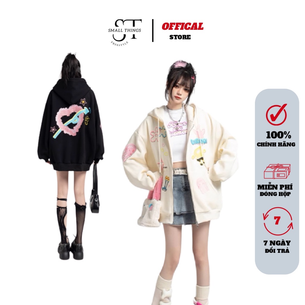 Áo khoác hoodie zip cotton SMALL THINGS ST dành cho mùa thu đông - áo nỉ chất dày vừa phải Underwater Animal mã AB01