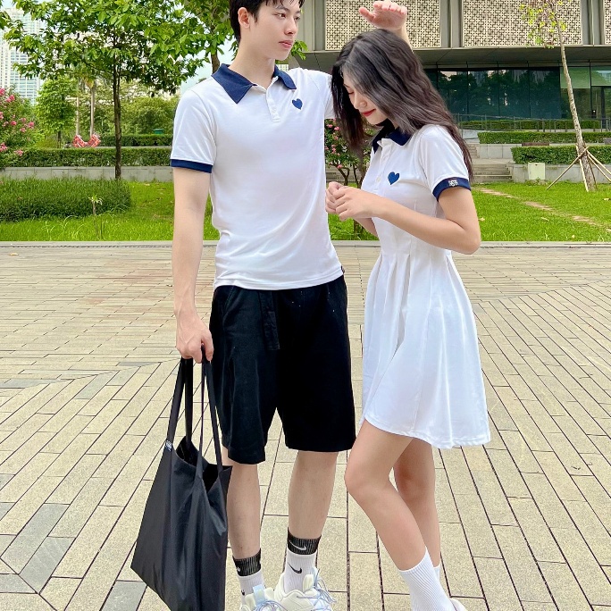 Đồ đôi polo dành cho couple SMALL THINGS ST áo nam polo và váy đầm nữ polo hình thêu trái tim Heart Embroider Polo 01