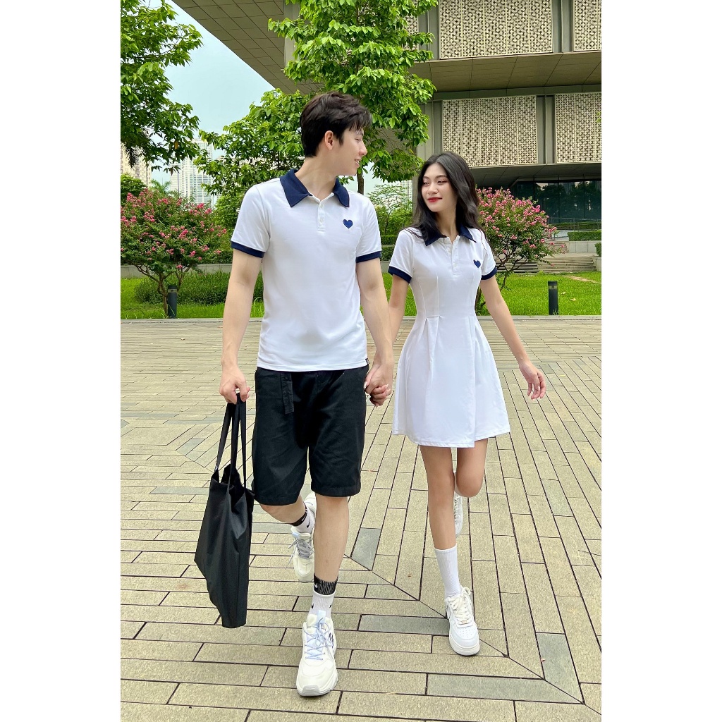 Đồ đôi polo dành cho couple SMALL THINGS ST áo nam polo và váy đầm nữ polo hình thêu trái tim Heart Embroider Polo 01