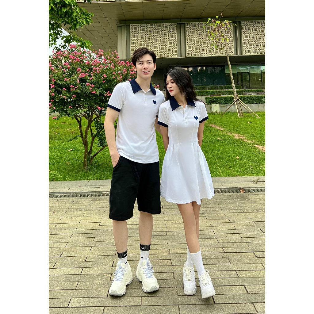 Đồ đôi polo dành cho couple SMALL THINGS ST áo nam polo và váy đầm nữ polo hình thêu trái tim Heart Embroider Polo 01