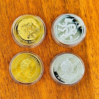 CẶP ĐỒNG XU ÚC MẠ VÀNG MẠ BẠC 2024 HÌNH CON RỒNG THÌN