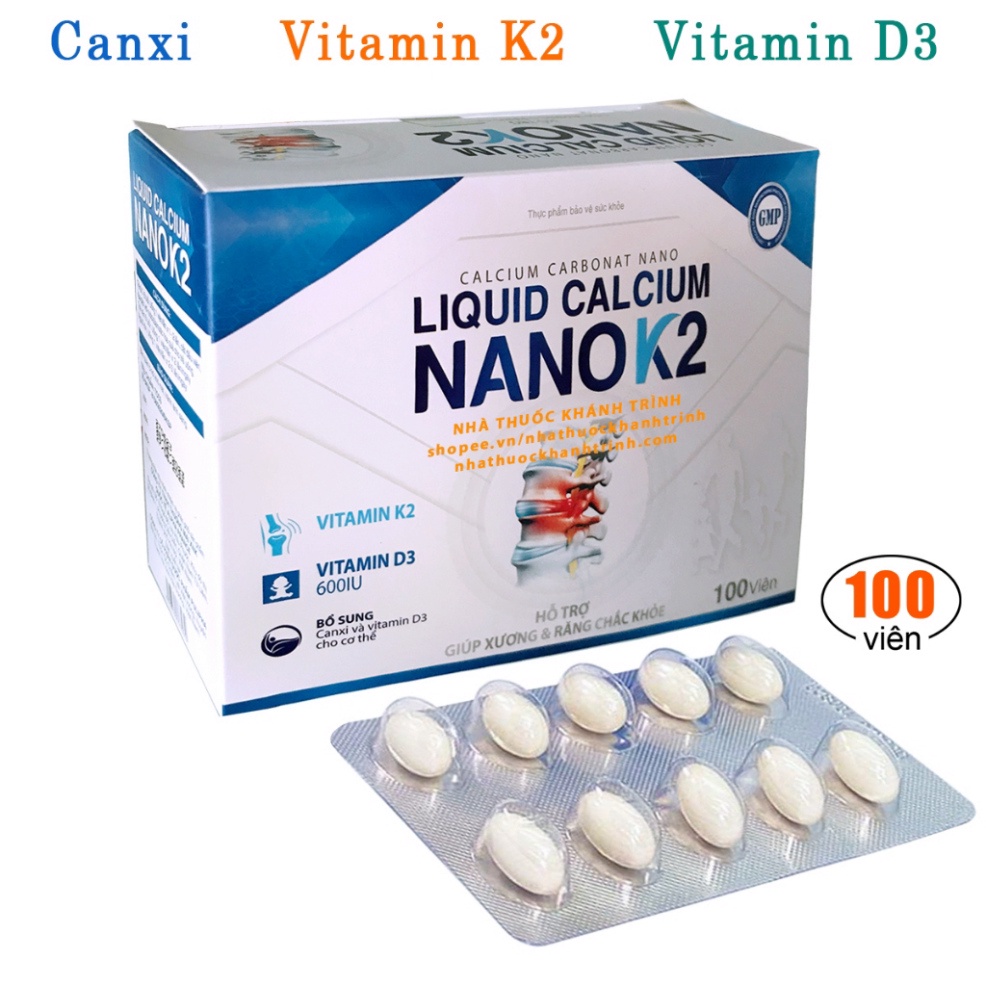 (hộp 100 viên) Liquid Calcium Nano K2 Pulipha bổ sung Nano Canxi chắc xương