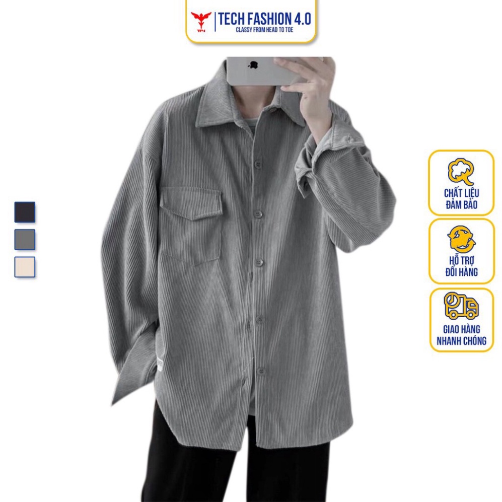 Áo Sơ Mi Nam Nữ Dài Tay Chất Vải Nhung Tăm Kiểu Dáng Basic Dài Tay Oversize Nhiều Màu TF4.0 - Hàng mới về