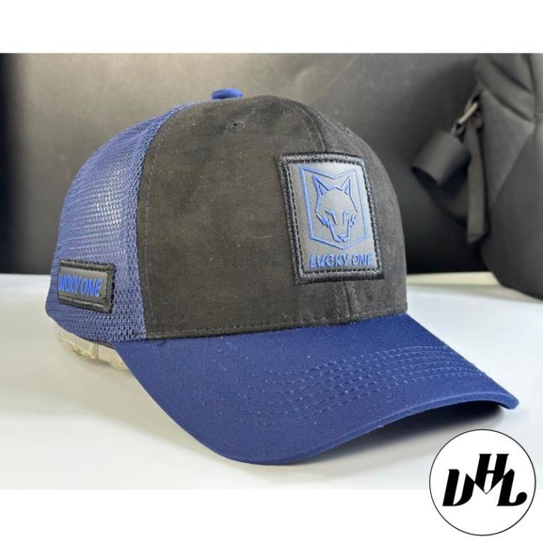 Nón  lưỡi trai lưới cty êm đầu thời trang - mũ kết Kaki nhung da lộn in lucky - one sói full tem