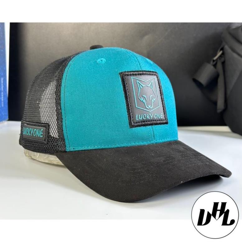 Nón  lưỡi trai lưới cty êm đầu thời trang - mũ kết Kaki nhung da lộn in lucky - one sói full tem