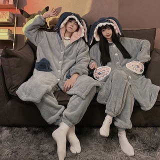 [Thời Trang] Áo Choàng Tắm Lông Cừu San Hô Dày Có Mũ Trùm Phong Cách Hoạt Hình Thu Đông Cho Cặp Đôi