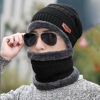 STRA01695 Mũ len kèm khăn lót nỉ siêu ấm, mũ len nam, mũ len nữ, mũ len đẹp, mũ len nữ hàn quốc, mũ len