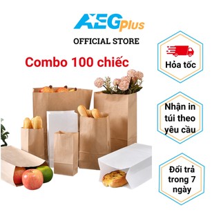100 chiếc túi giấy đựng bánh mì, túi giấy đựng đồ ăn vặt, túi giấy đựng gà rán, túi giấy đựng thực phẩm nhiều kích thước